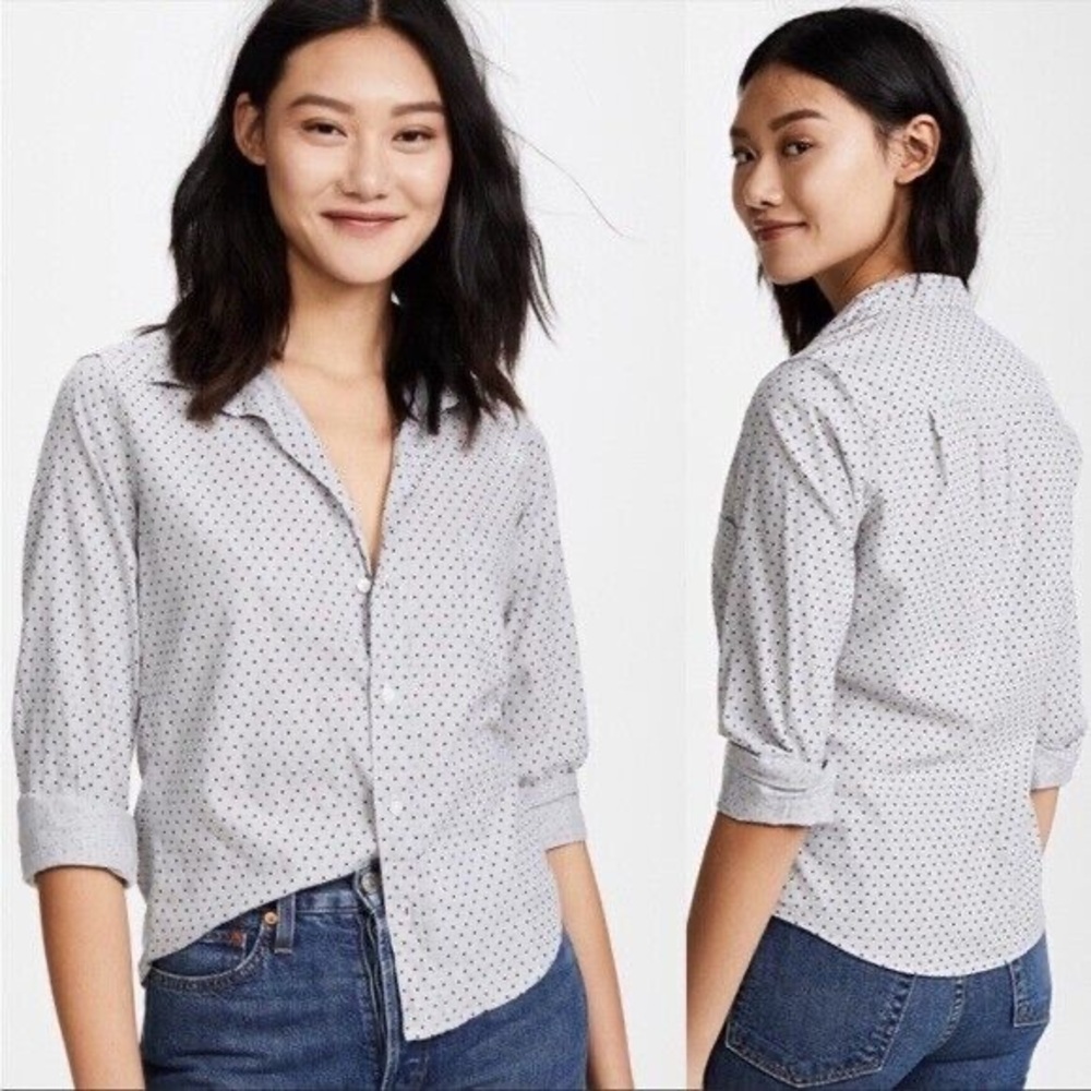 Frank & Eileen Barry Button‎ Grey Polka Dot Top Women’s Size Small